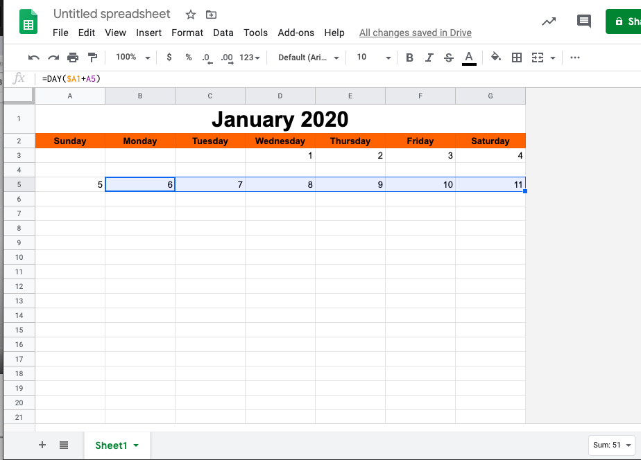The numbers of days in Google Sheets Calendars