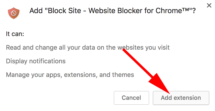 "Add extension" button for Block Site extension in Chrome