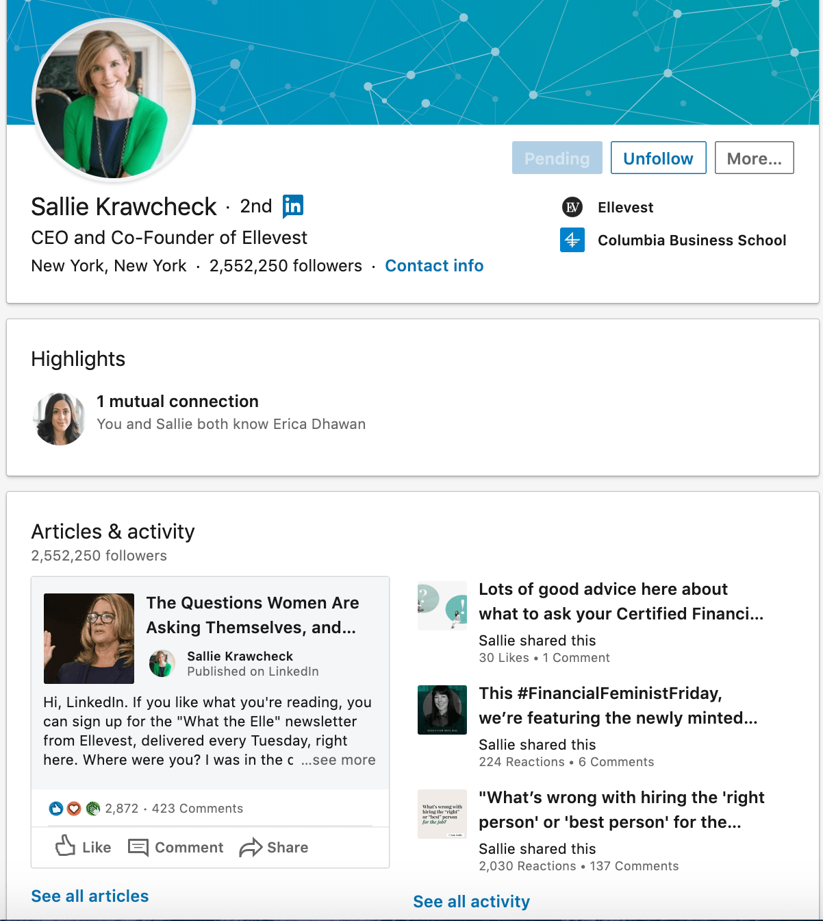 linkedin Beispiel für eine persönliche Profilseite