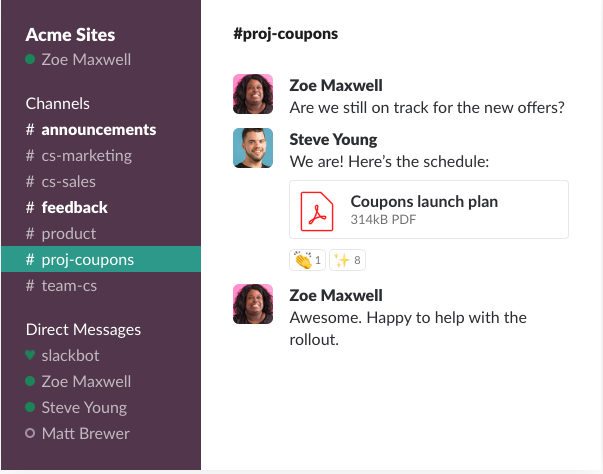 Example of Slack dashboard