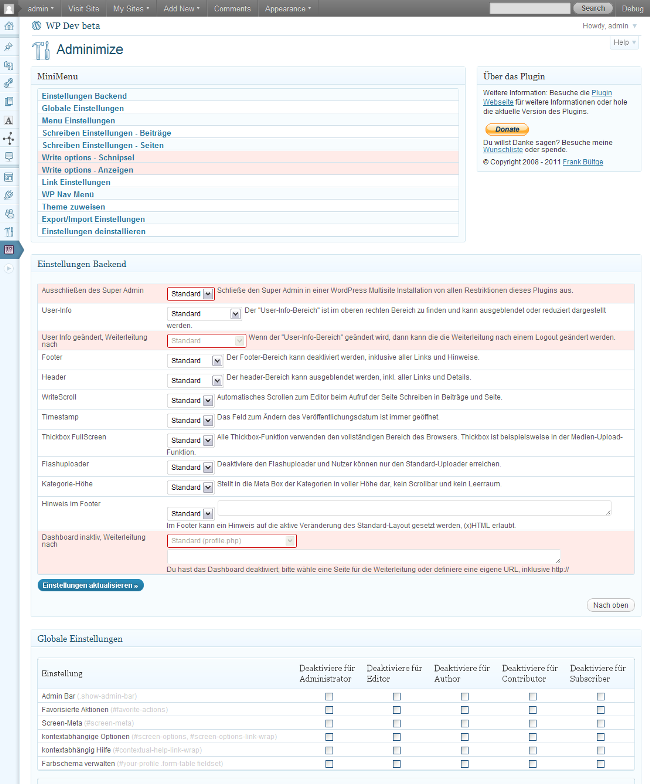 Adminimize WordPress multi author Plugin