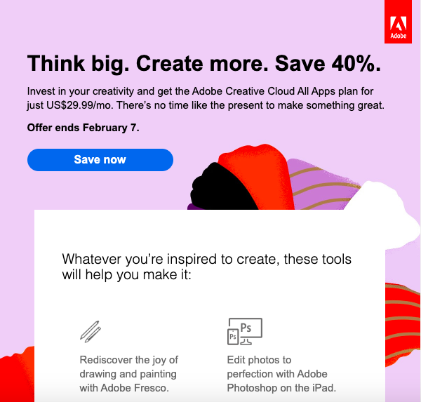 Пример персонализированной электронной почты Adobe