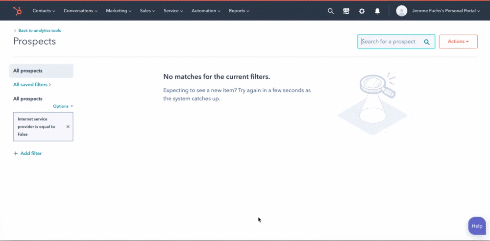 HubSpot filters demo for sales matrix