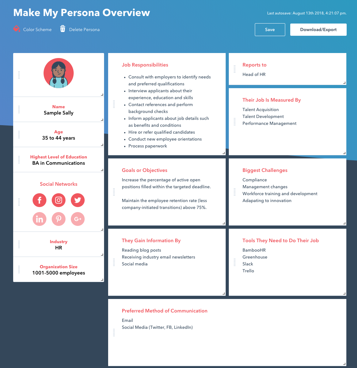 Overview of buyer persona generated by Make My Persona tool