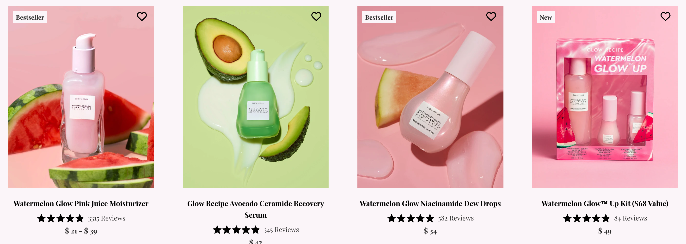 A lineup of Glow Recipe's fruit-based k-beauty products
