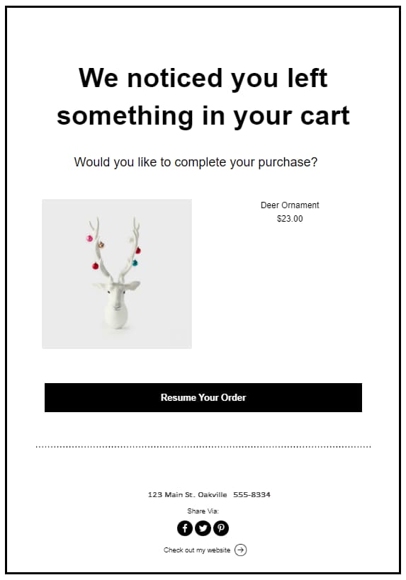 Wix abandoned cart email example.