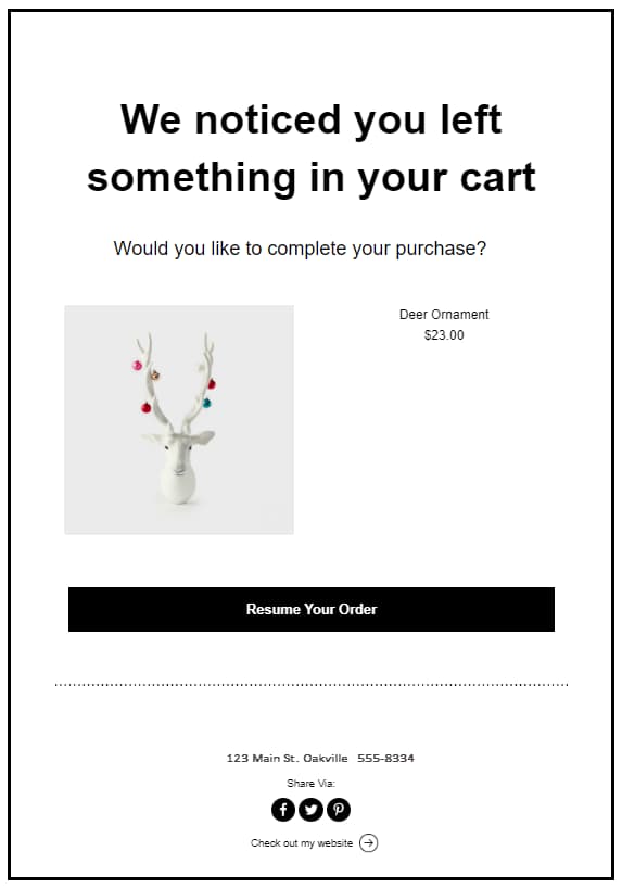 Cart abandonment email