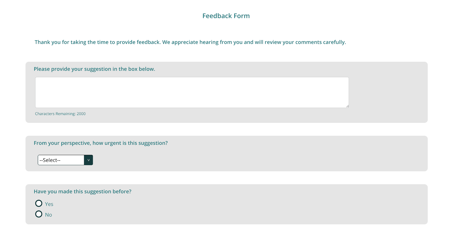 an example of a feedback form using sogosurvey