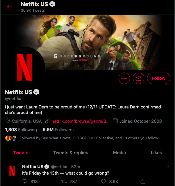 netflix's twitter page