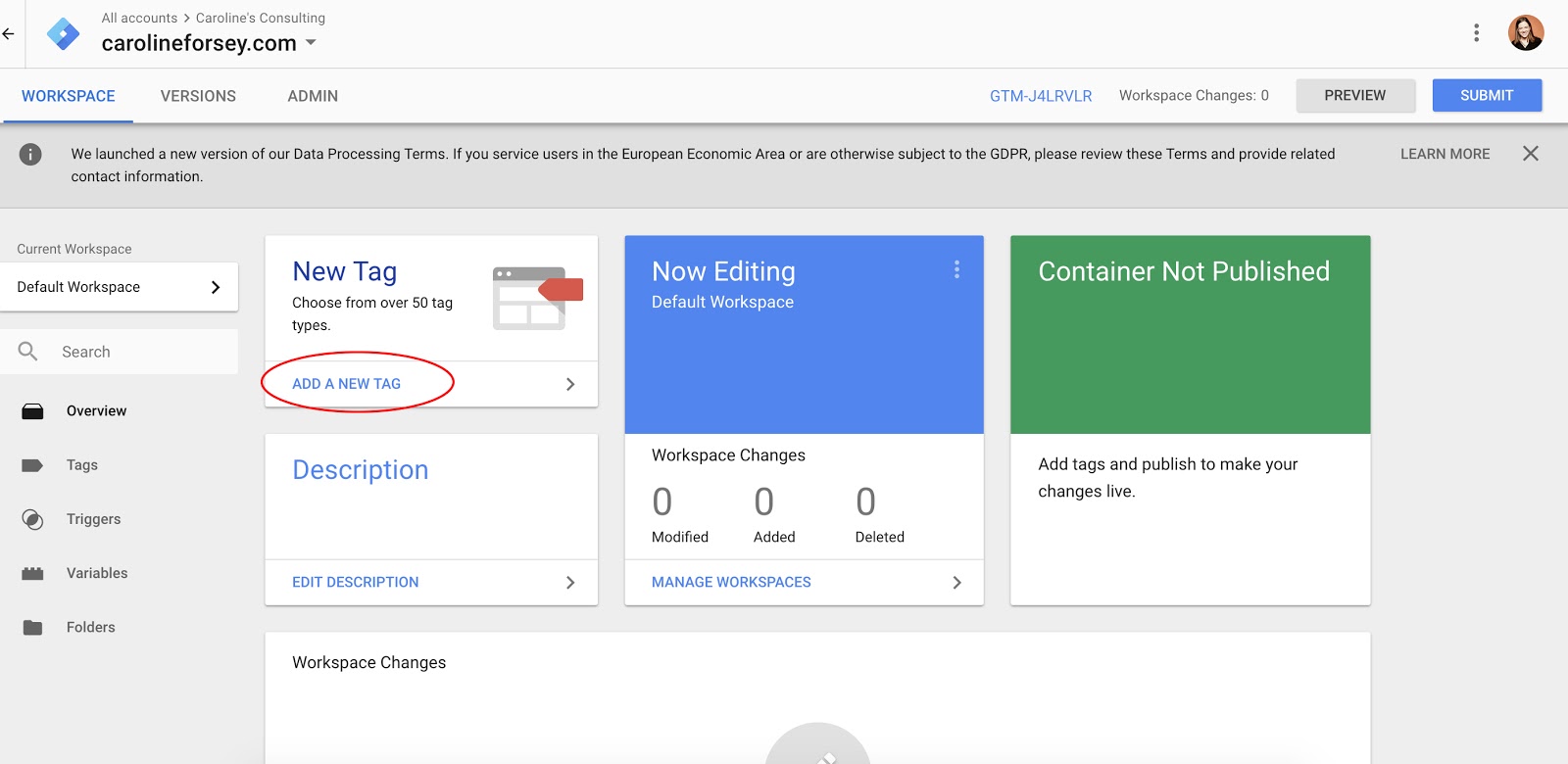 Google Tag Manager dashboard