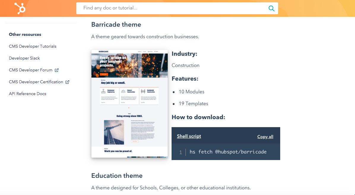 Example look at the Barricade theme geared for construction businesses