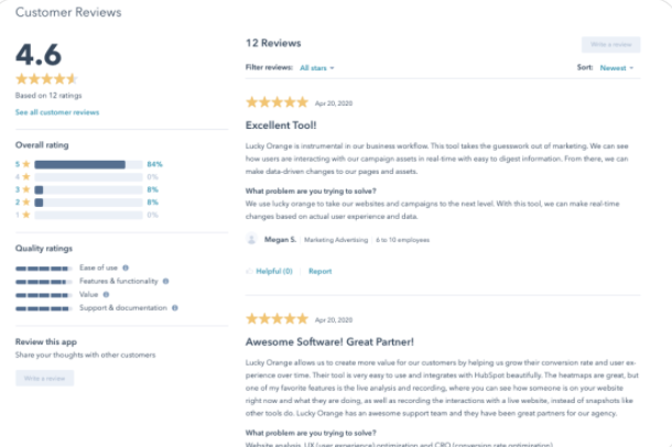 Screenshot of reviews on the App Marketplace.