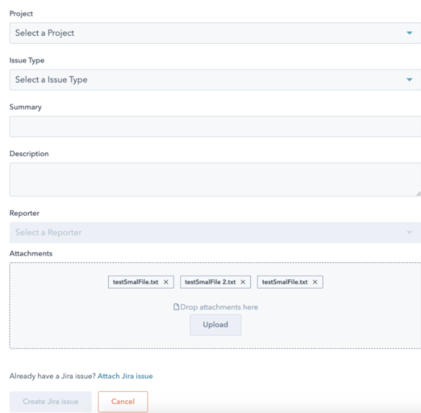 Screenshot showing you how to add attachments to your Jira issue in HubSpot.