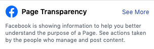 Page Transparency bar on Facebook