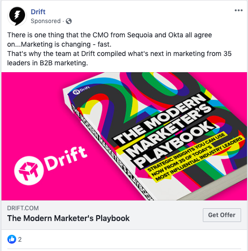 Drift sponsored post on Facebook