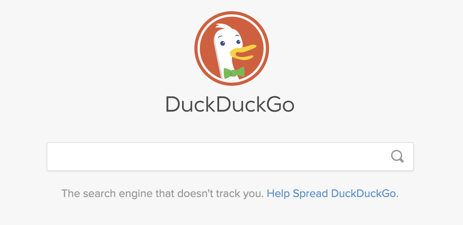 top search engines: DuckDuckGo home page