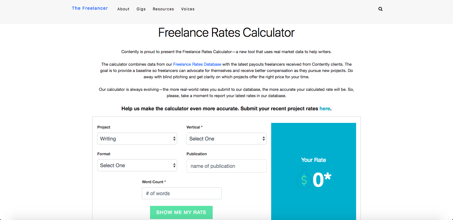 Contently offers a crowdsourced freelance rates calculator.