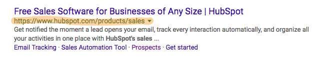 example of SERP with URL highlighted to demonstrate URL version