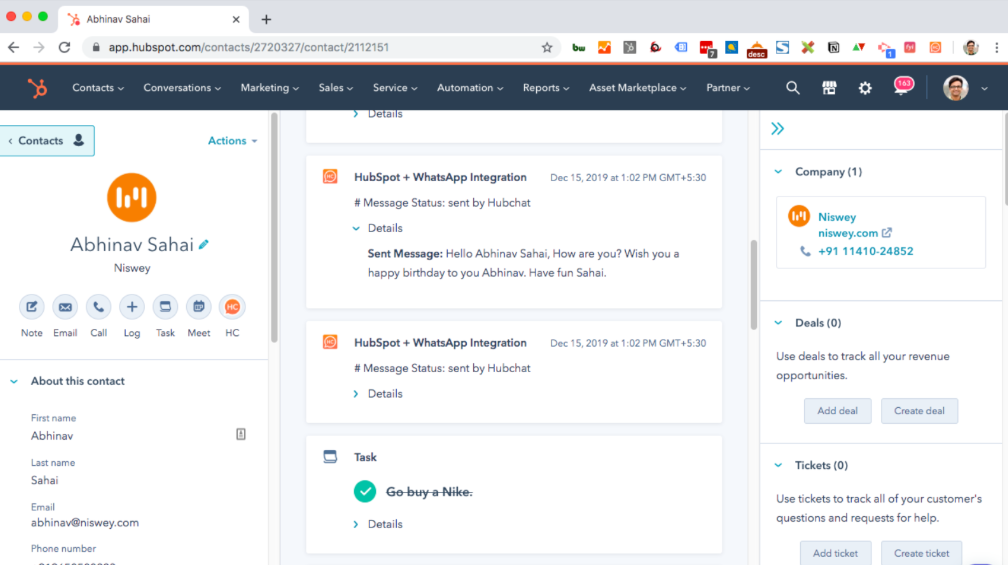  Example of HubSpot and WhatsApp combination 2020