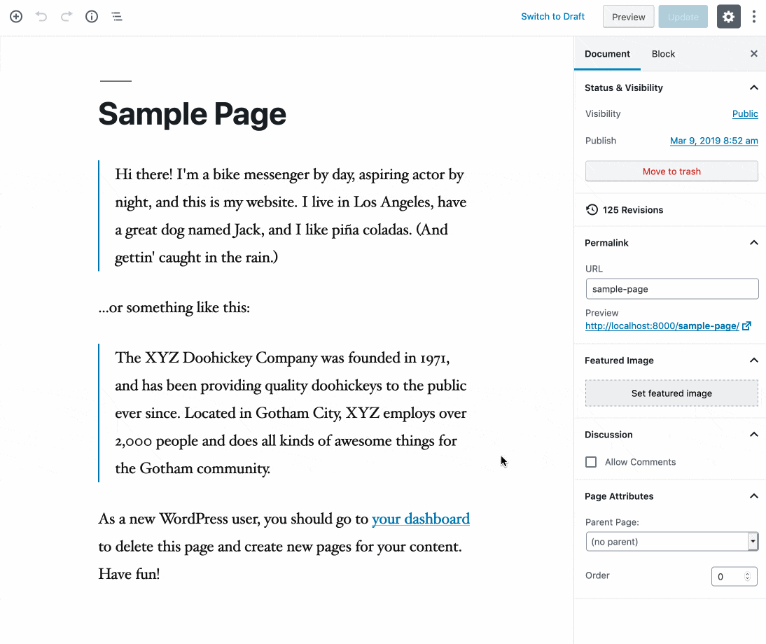 animated gif on how to use content block in a/b testing for wordpress plugin