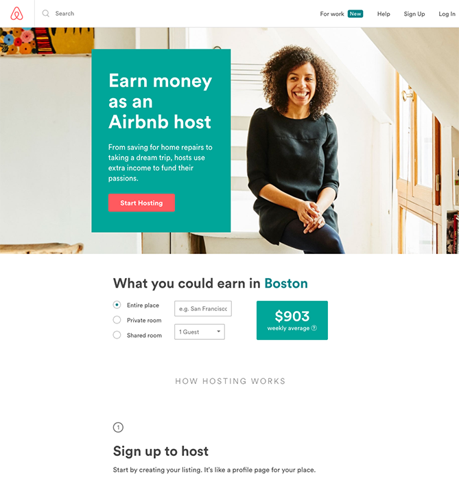 Airbnb sign-up landing page
