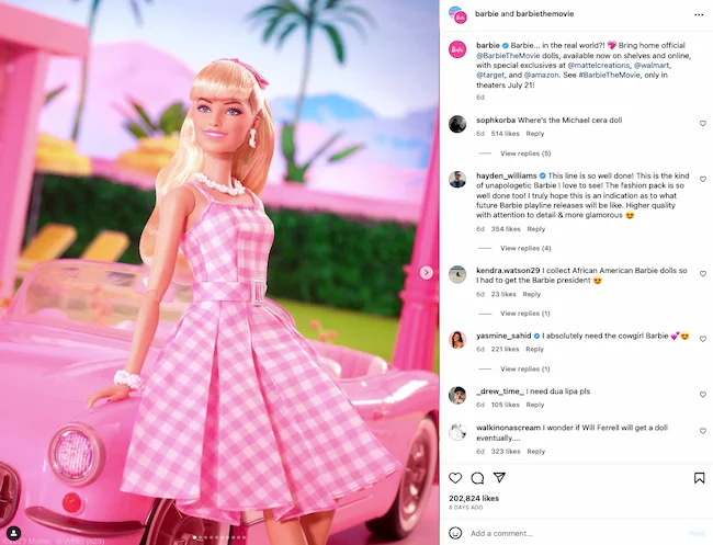 IG followers strategies example: Consistent brand voice, Barbie the movie