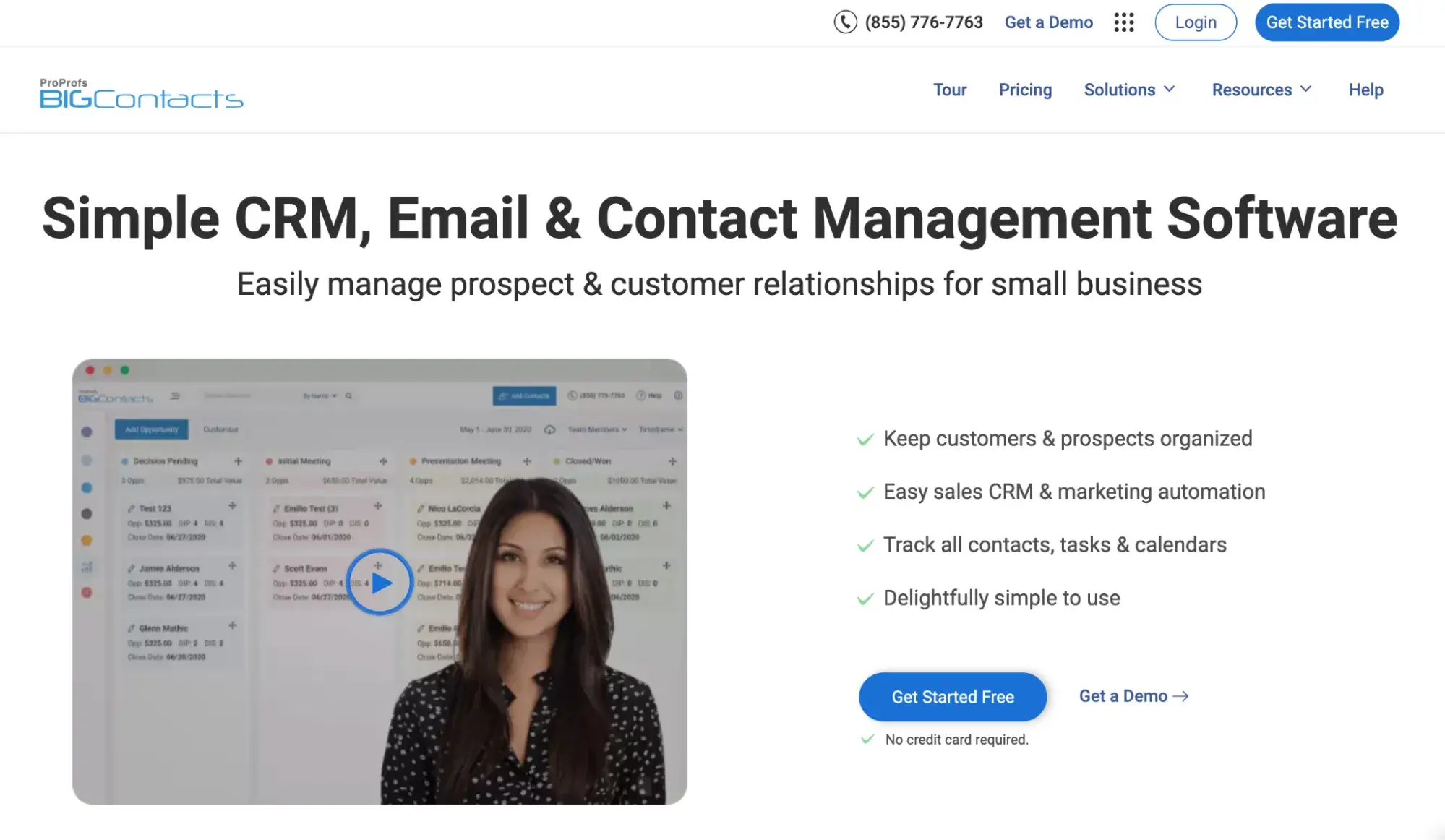 CRM example screenshot of BIGcontacts homepage