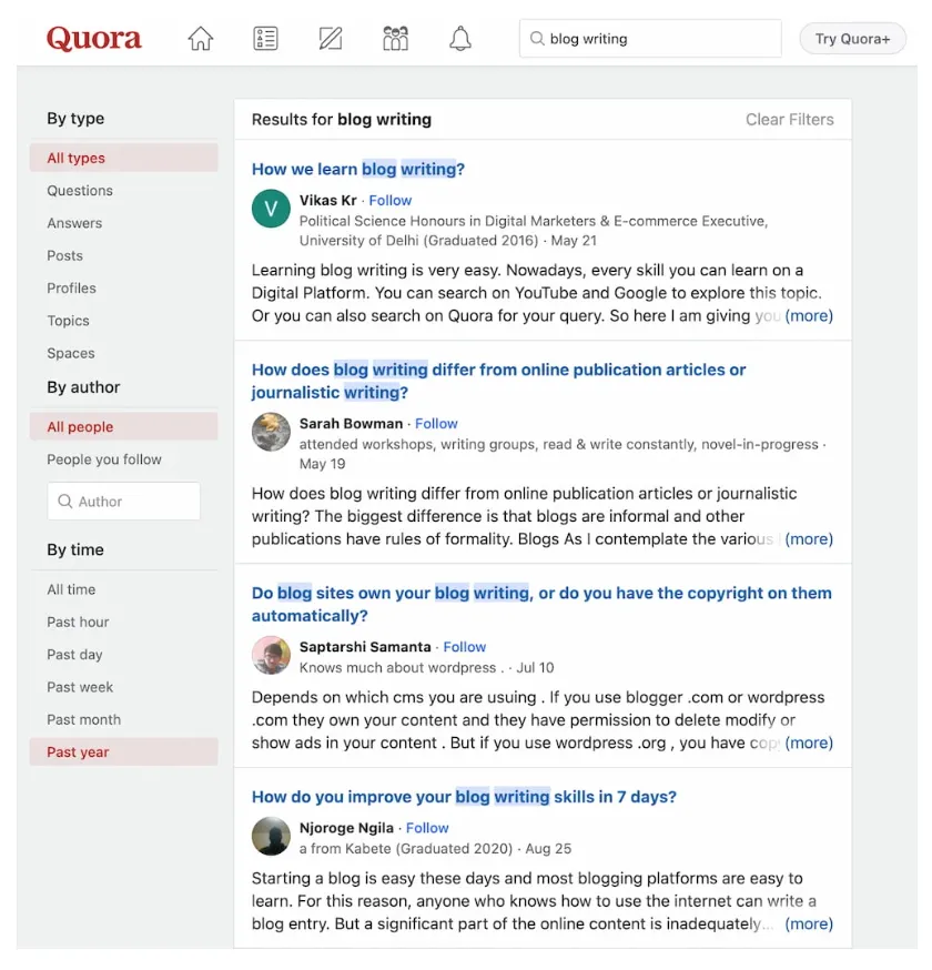 screenshot of Quora blogging tool