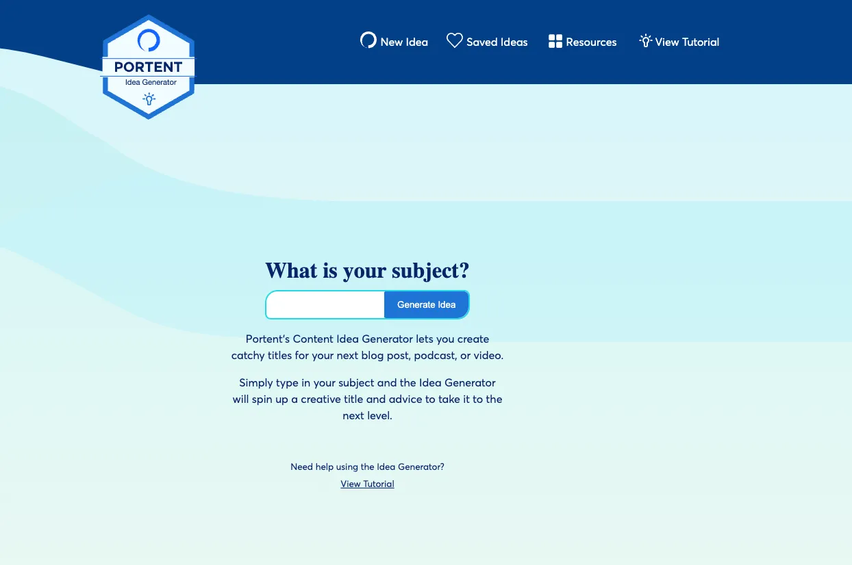 Screenshot of portent content ideas generator website