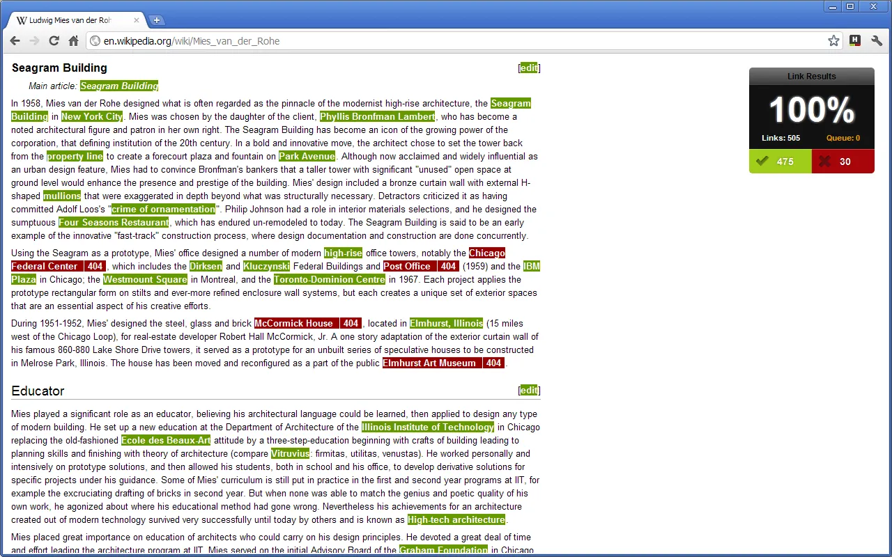 Screenshot of check my links blogging tool