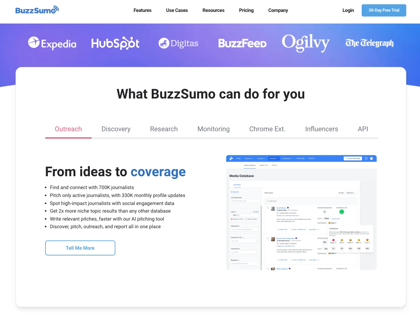 Screenshot of buzzsumo for blog promotion tool