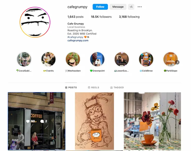 Social media content example for social media calendar planning: Cafe Grumpy, Instagram