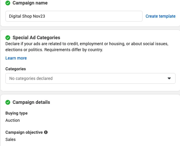 Meta will ask you to define campaign details