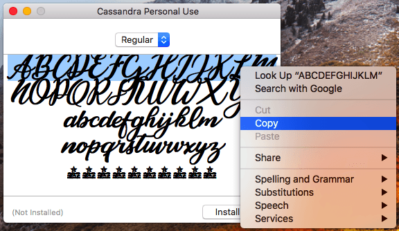 Instagram bio hack for copying the Cassandra font over to your Instagram bio on a desktop.