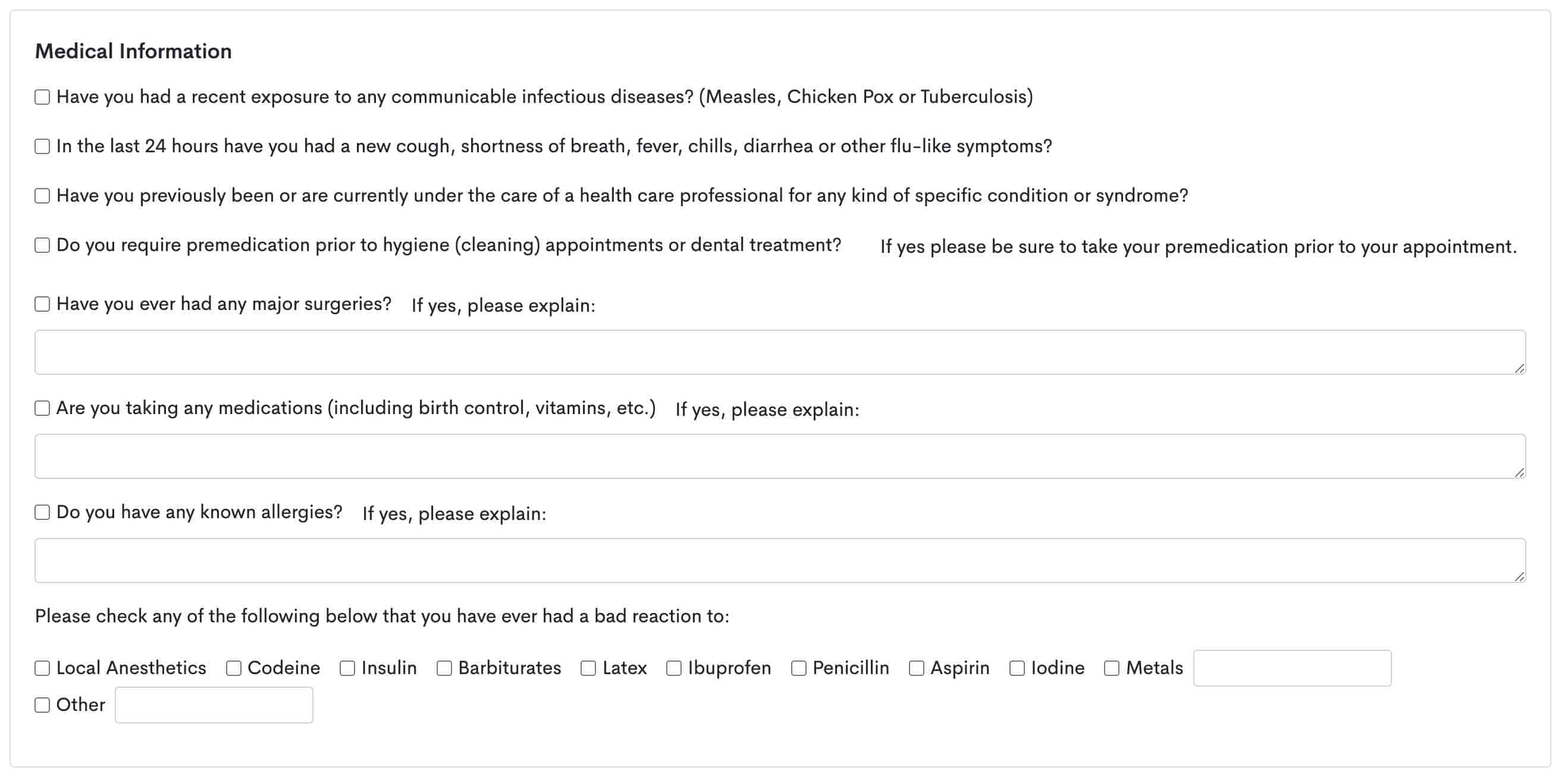 client intake form example, dental office