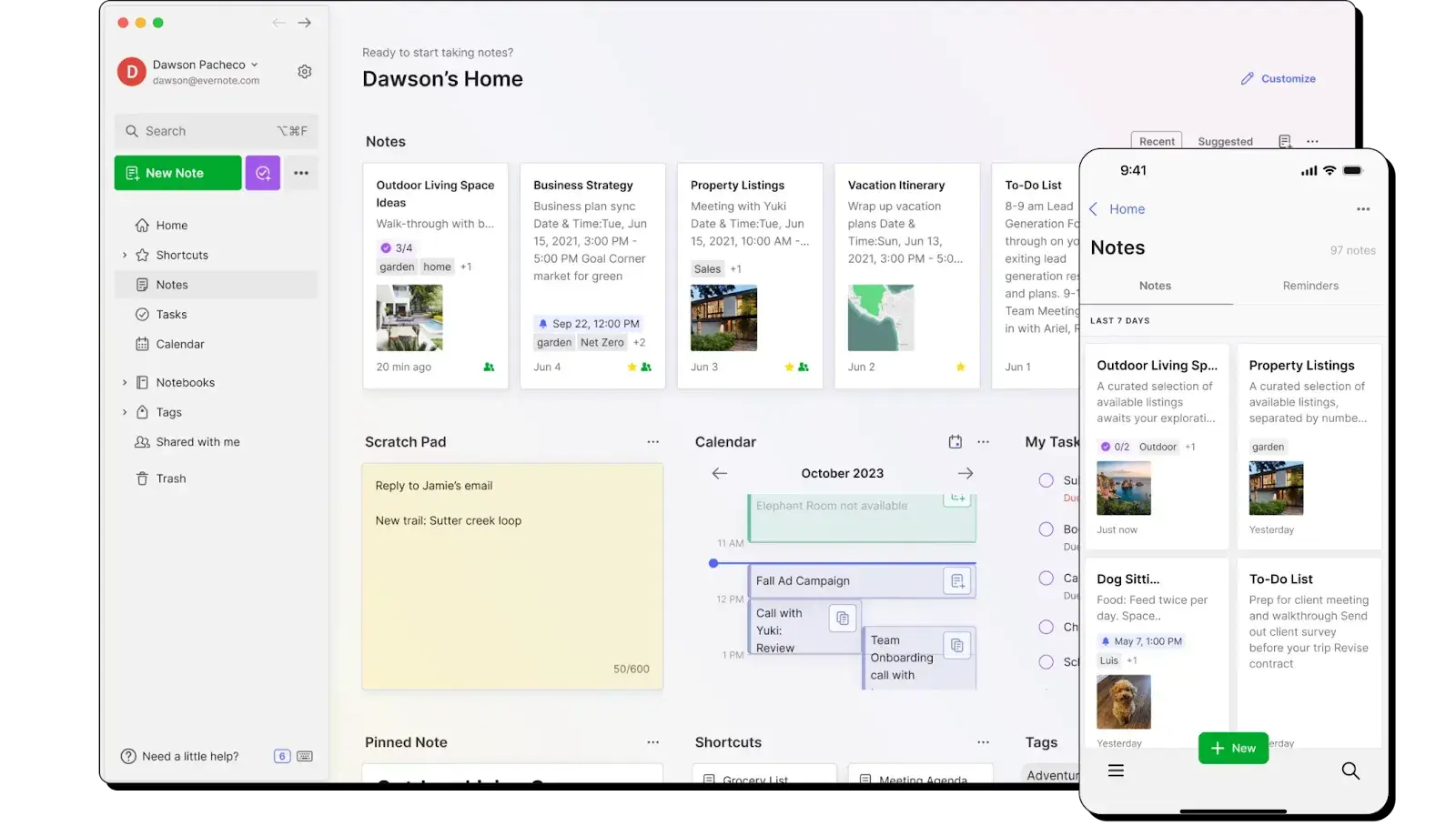 Evernote, note-taking app for content creation