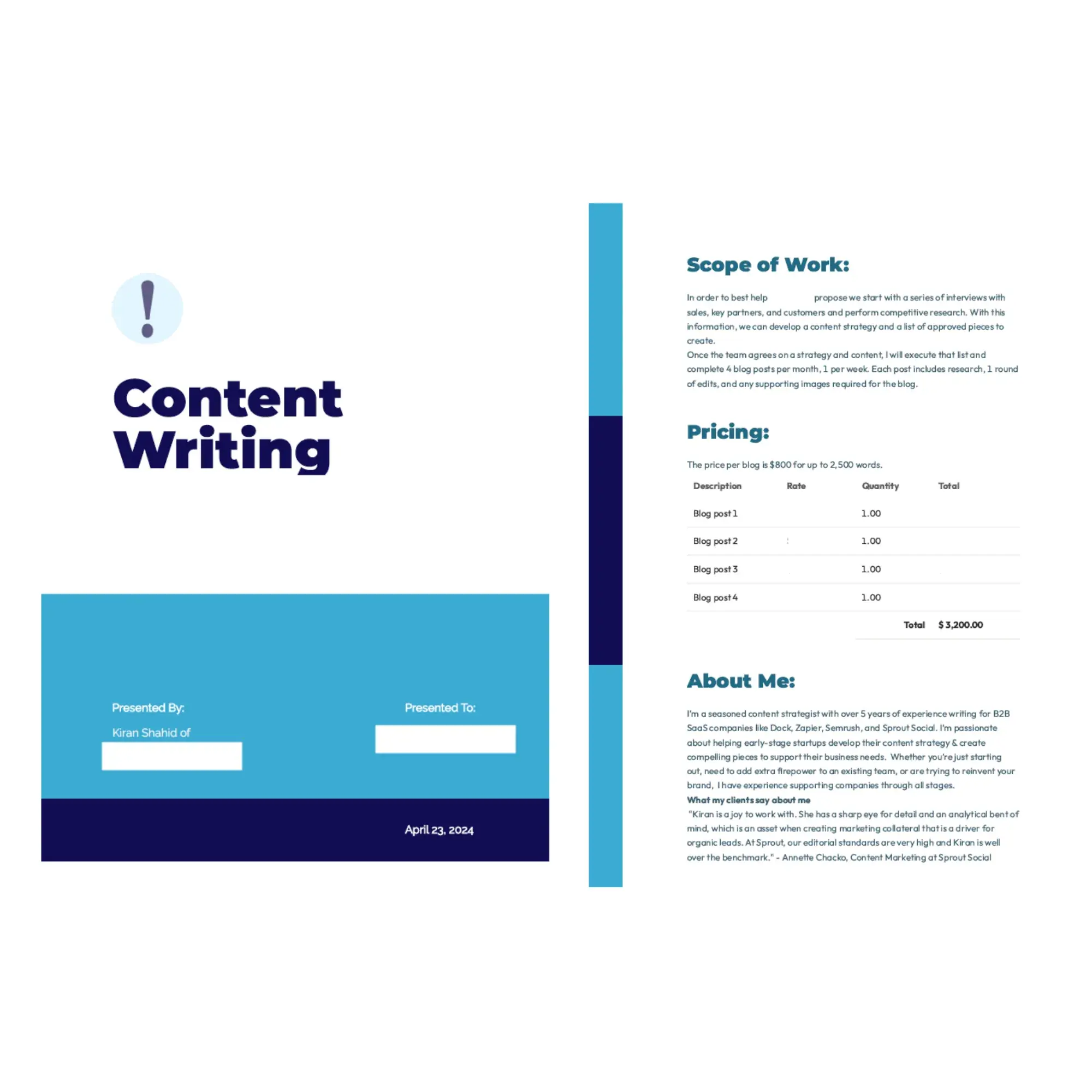 business proposal example, content writing proposal