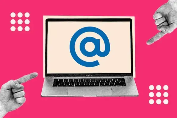 visual metaphor for creating high converting emails; a laptop with an @ symbol on the screen