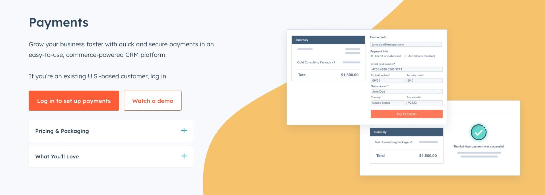 HubSpot Payments tool; credit card processors for small business