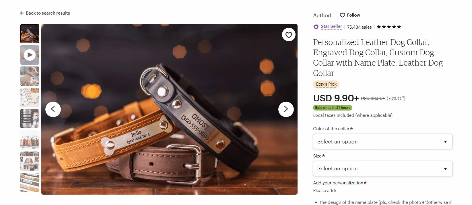 best ecommerce niches, Etsy niche store selling dog collars