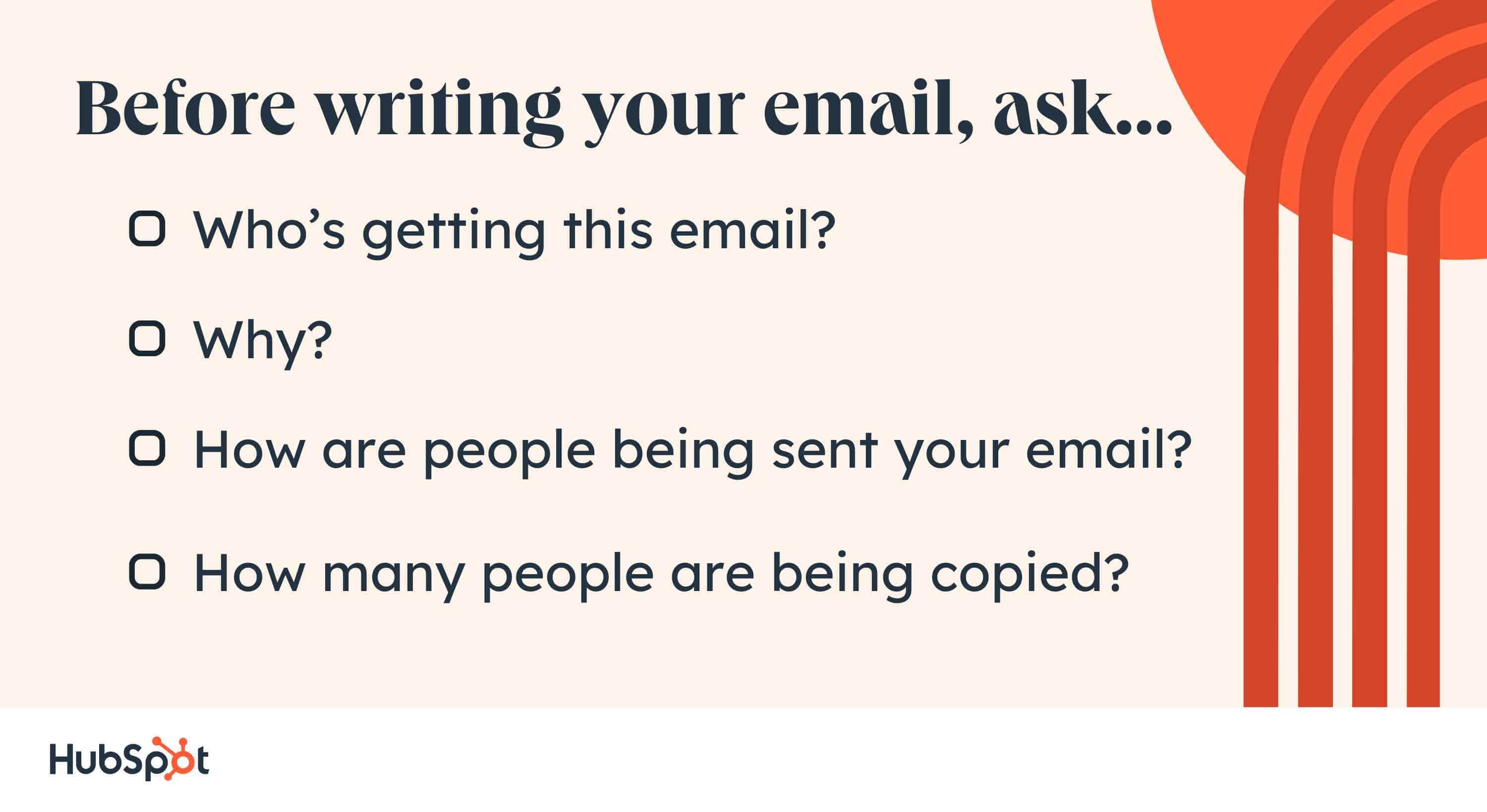 before writing your email, ask… who’s getting this email? Why? How are people being sent your email? How many people are being copied?