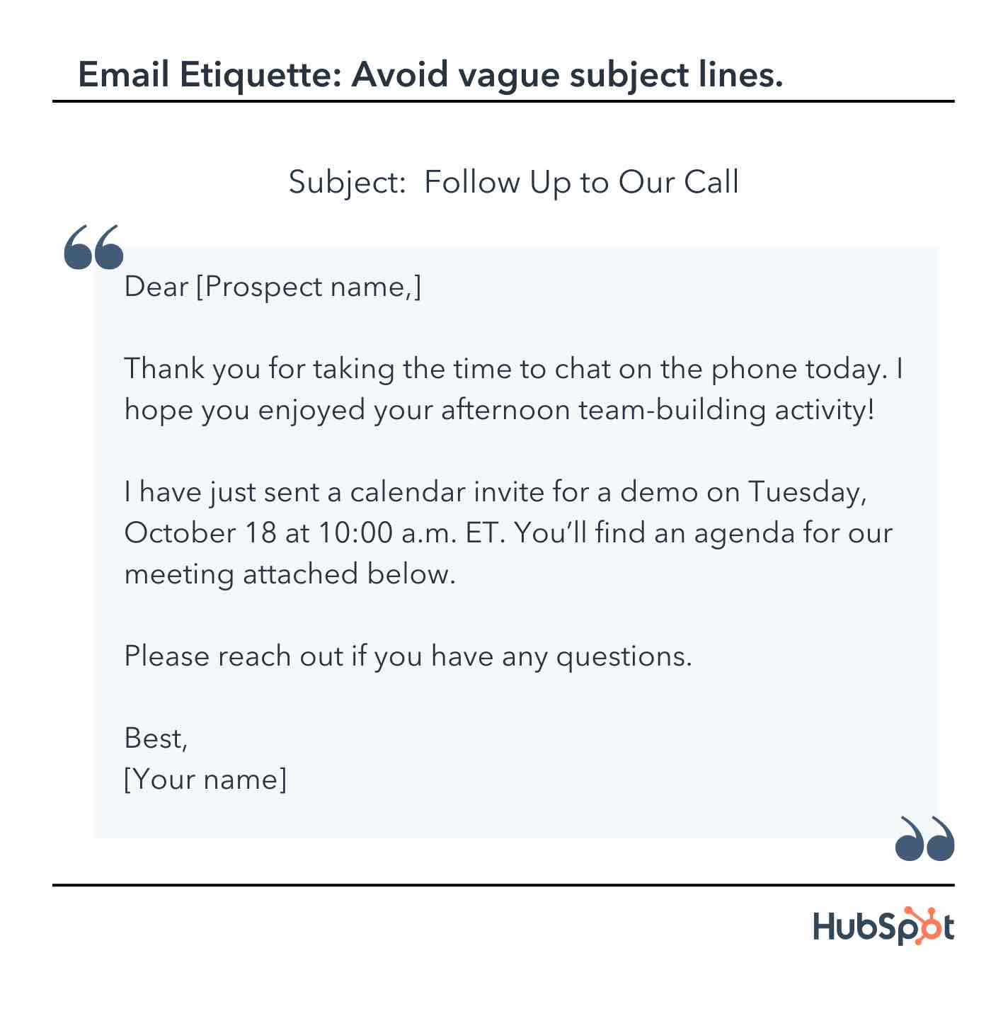 email etiquette for business, subject line example