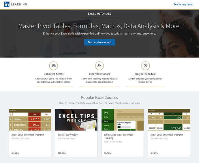 Excel training courses by Dennis Taylor on LinkedIn Learning