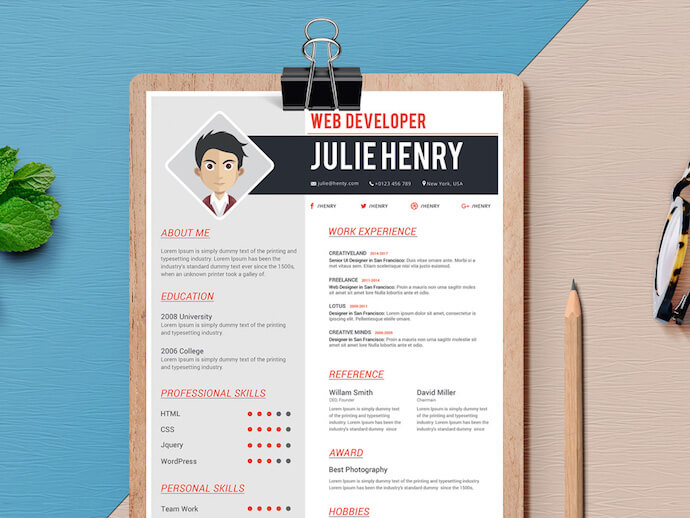 Resume template for MS Word with space for comic headshot