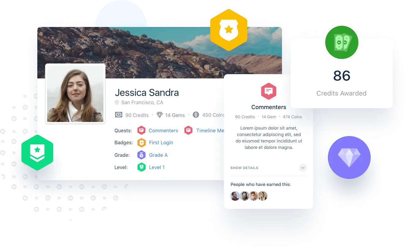 BuddyPress member profile with badges and other gamification features enabled