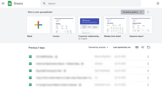 google sheets templates: built-in gallery