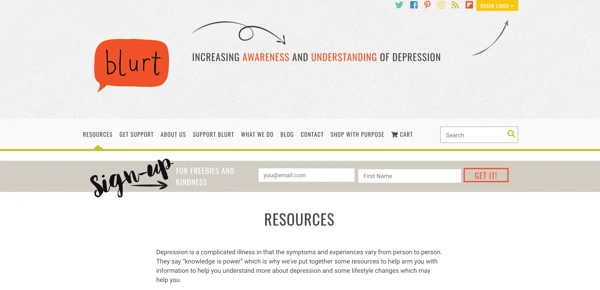 Blurt Foundation's nonprofit Resources page as a content marketing example