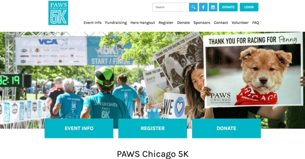 PAWS Chicago 5K nonprofit marketing event page