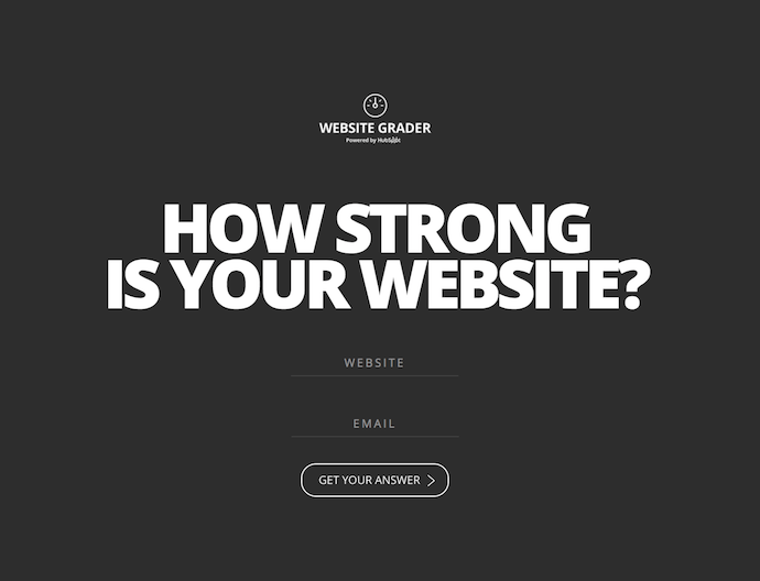 Homepage of HubSpot's Website Grader, giving site owners a website audit of their domain's strength