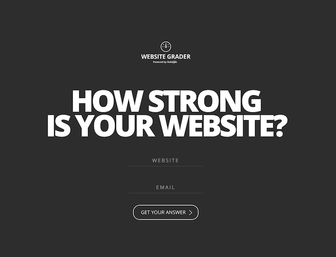 Homepage of HubSpot's Website Grader, giving site owners a website audit of their domain's strength 